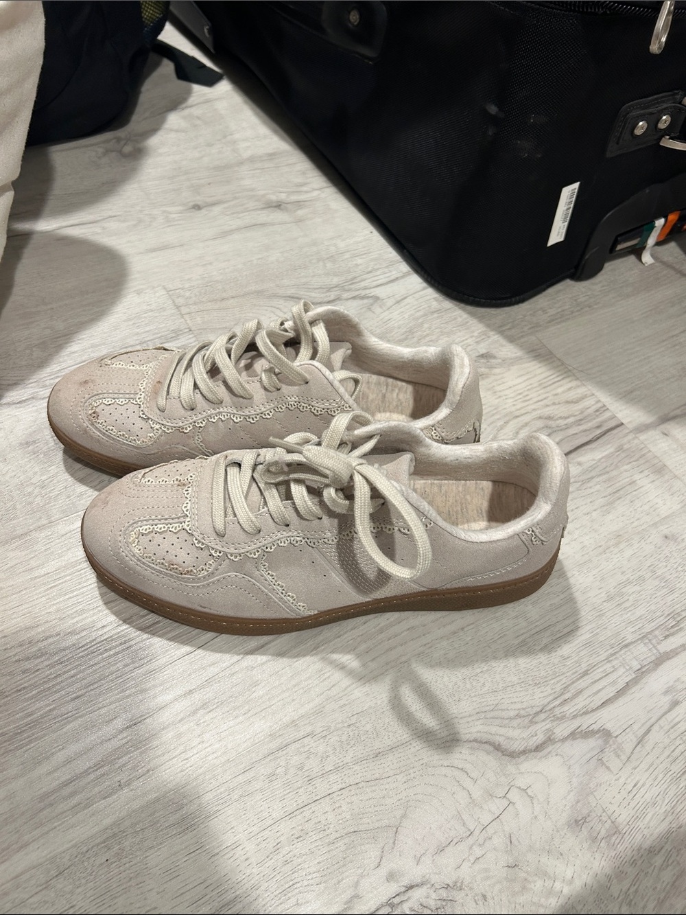 Naturalizer Beige/Tan Suede-Style Lace-Up Sneakers